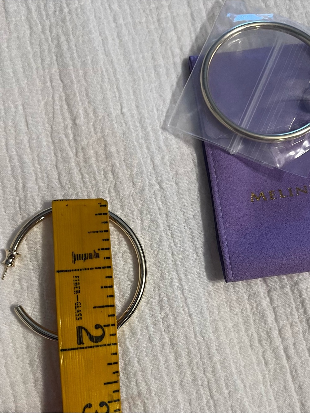 Melinda Maria 2” Gold Kendall Hoop Earrings with Lavender Pouch NWT - Picture 2 of 4